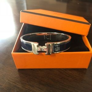 100% Authentic Navy and Silver Hermès H Bracelet
